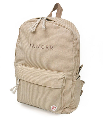 Embroidered DANCER Backpack in beige oatmeal corduroy