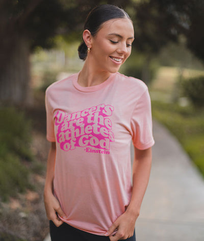 Ballerina wearing Einstein Quote tee with "Dancers are the athletes of God"