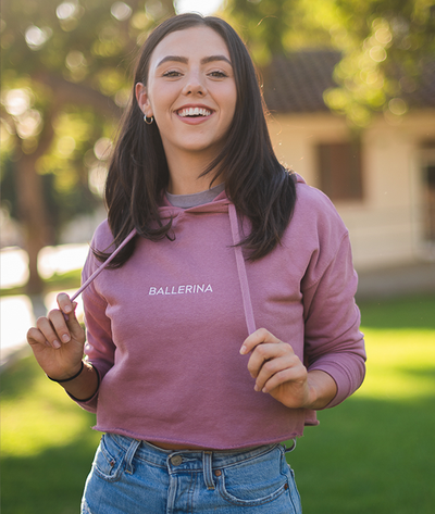 Ballerina Embroidered  Crop Hoodie in Mauve Color