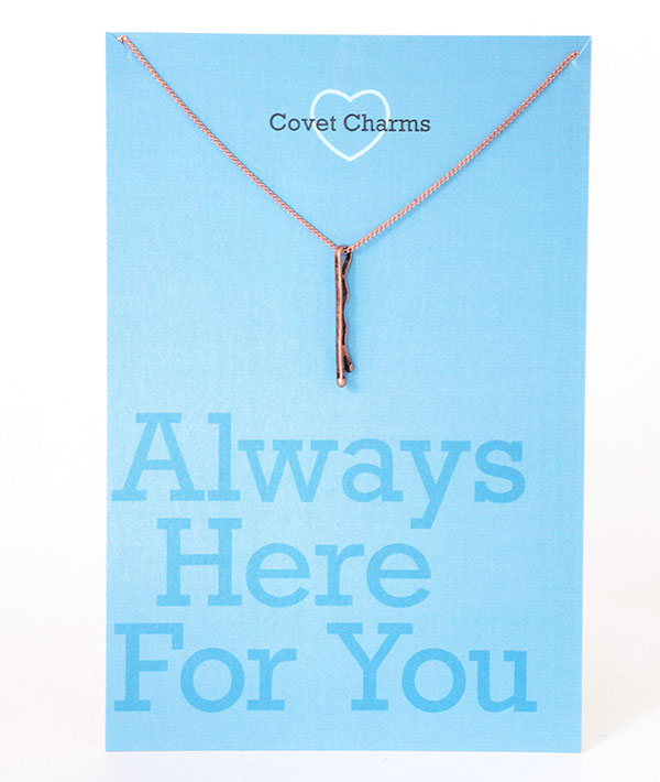 Antique Rose Gold Bobby Pin Charm with Always Here For You gift card