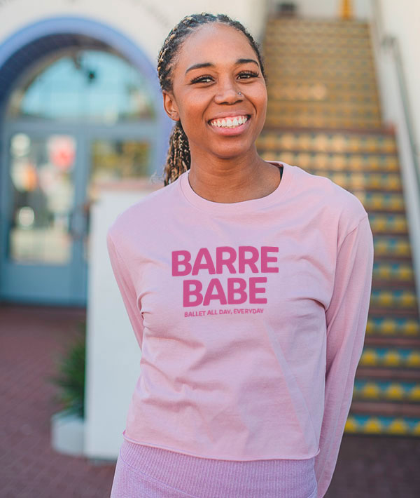 Barre Babe Pink Long Sleeve Crop Tee