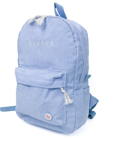 Light Blue Corduroy Backpack with DANCER embroidered on front