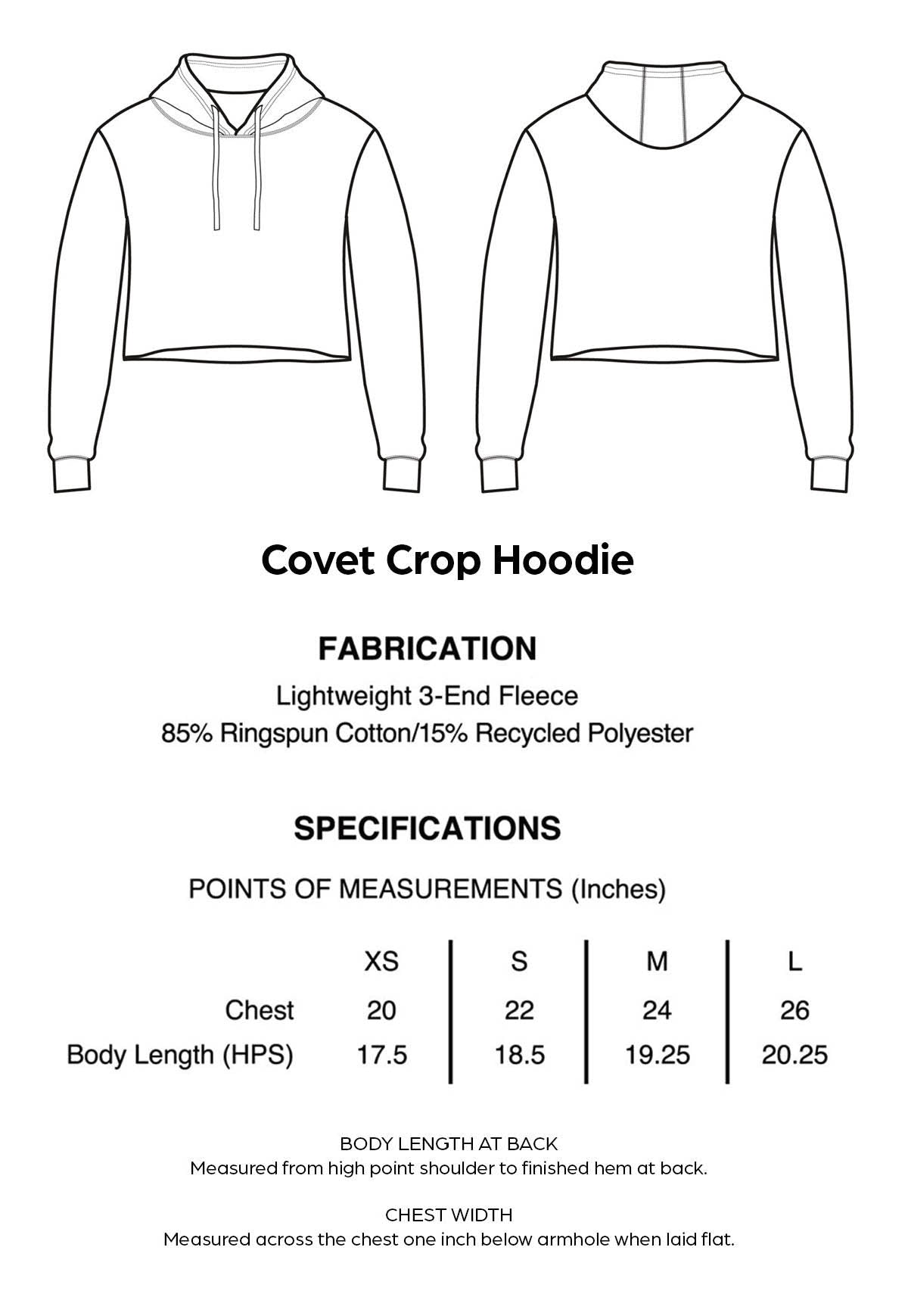 Sizing Specs for Covet Crop Hoodies