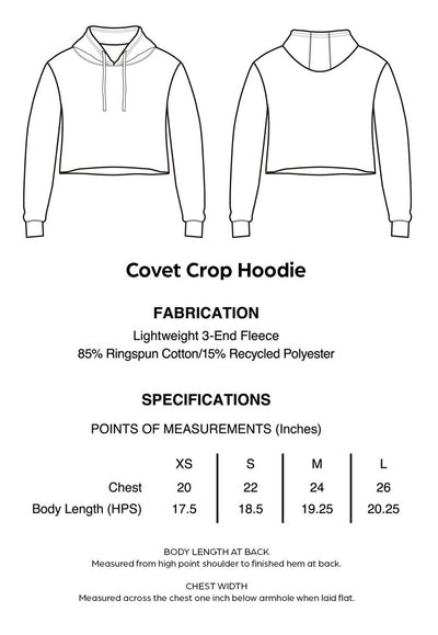 Sizing Specs for Covet Crop Hoodies