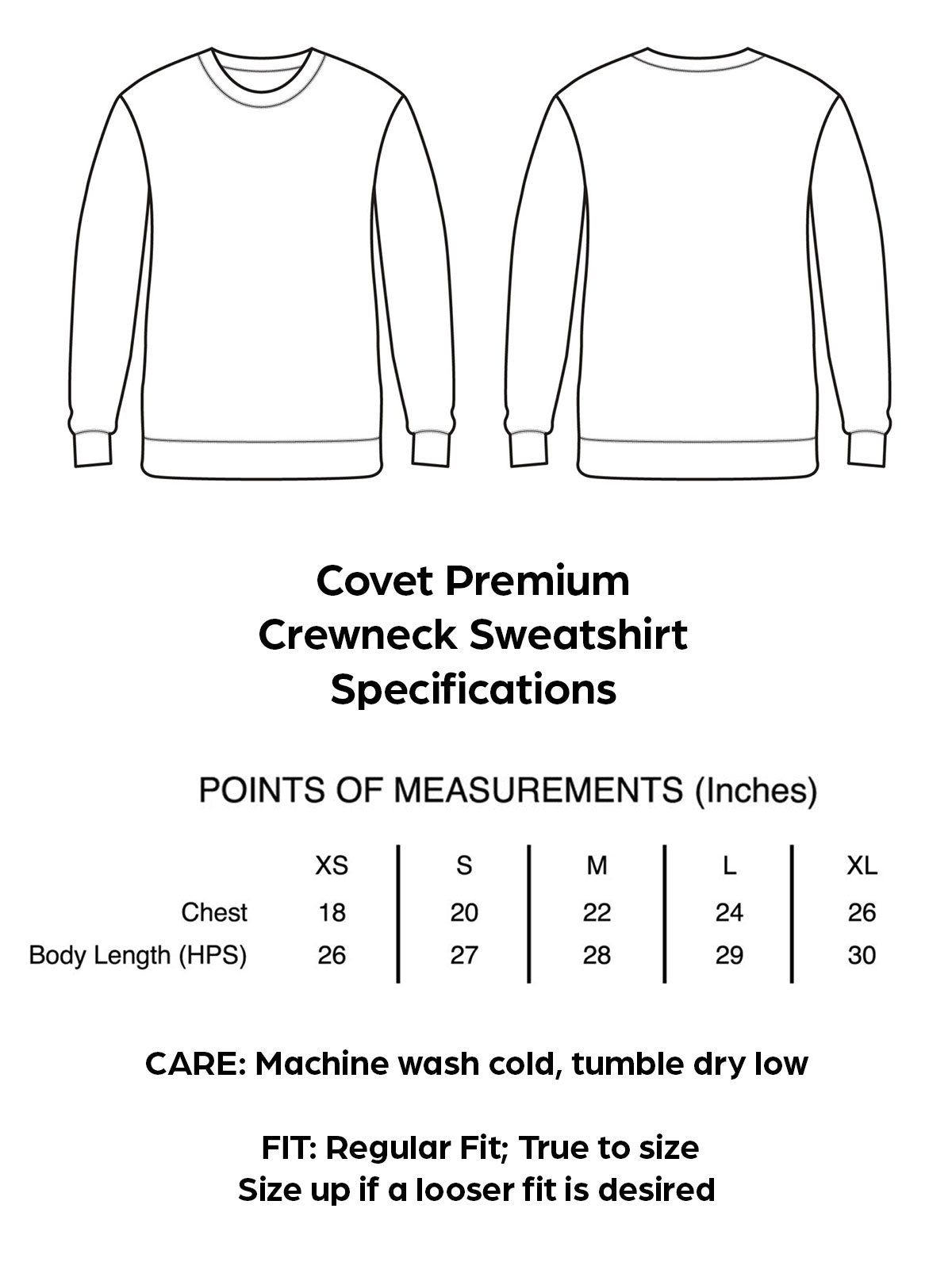 Covet Crewneck Sizing Specs