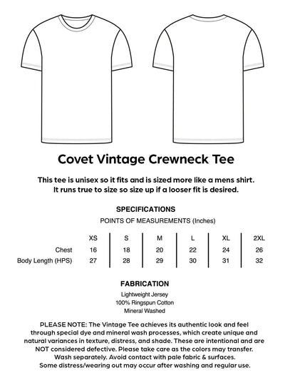 Covet Vintage Tee Sizing and Specs