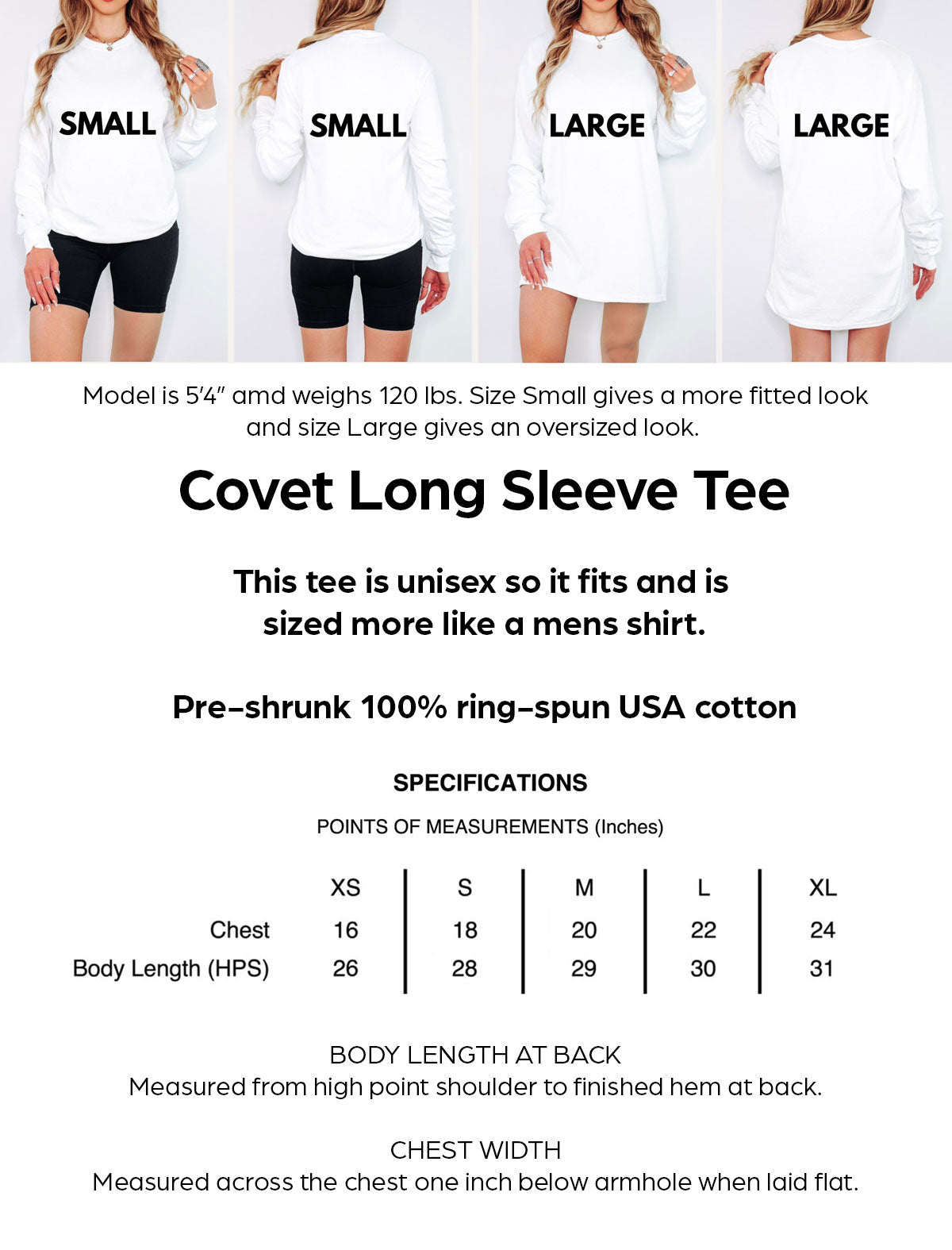 Covet Long Sleeve T-Shirt Specifications