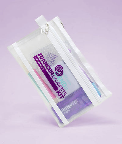 Zippered kit with items to solve every backstage dancer problem