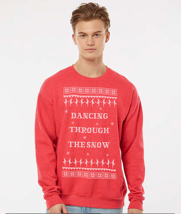 Male dancer wearing holiday sweatshirt