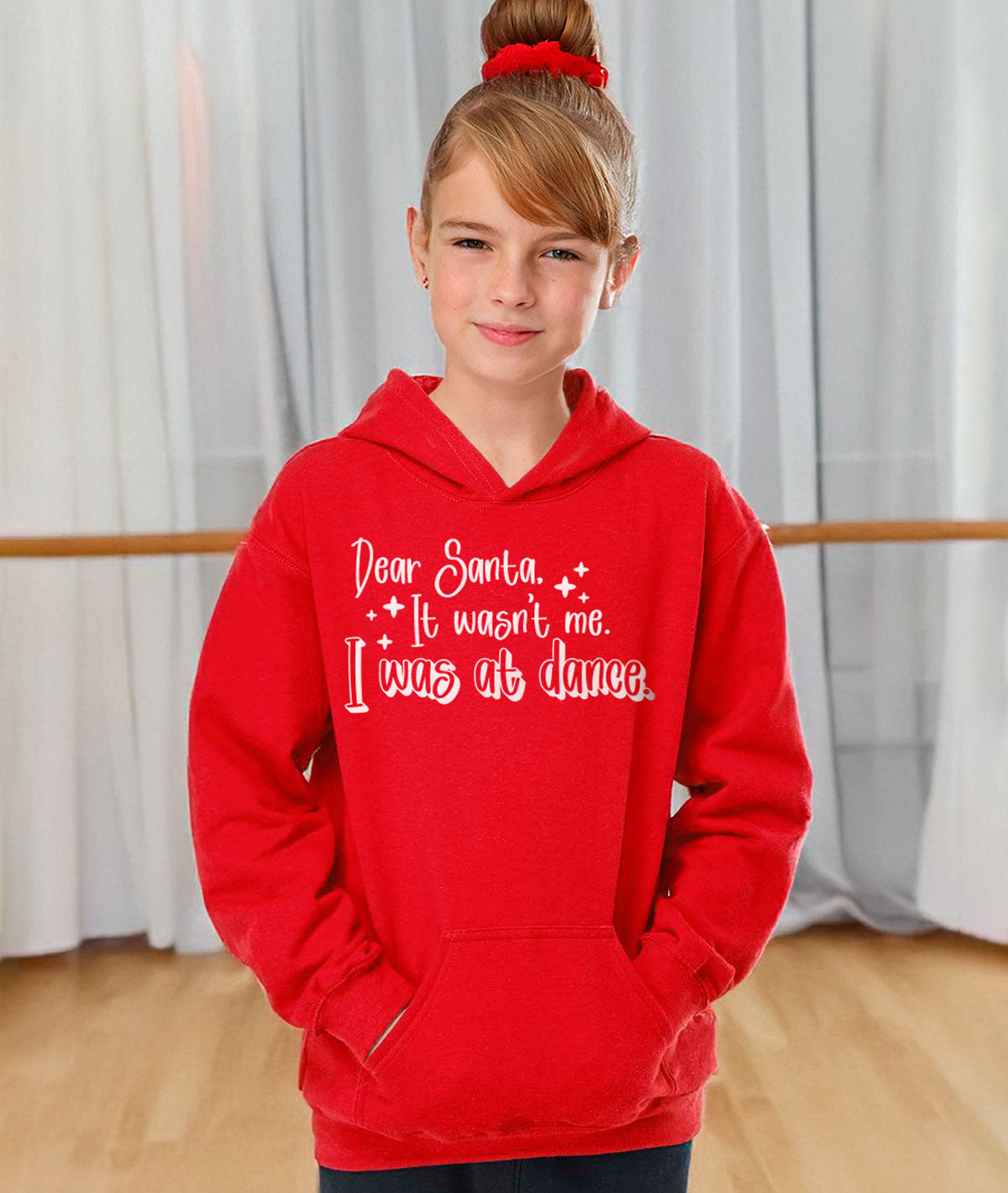 Young Ballerina Wearing Dear Santa Dancer Hoodie