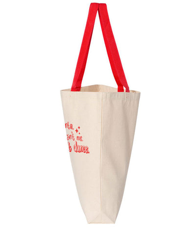 side view of spacious Dear Santa tote for dancers