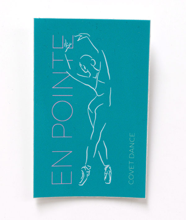 En Pointe sticker with a ballerina en pointe in a leotard and point shoes teal turquoise lavender text