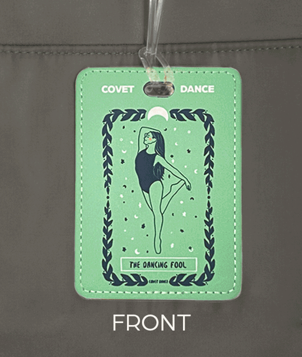 Dance bag tag with sparkly glitter back on Dancing Fool front
