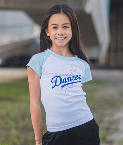 Young dancer sporting our Game Day raglan tee