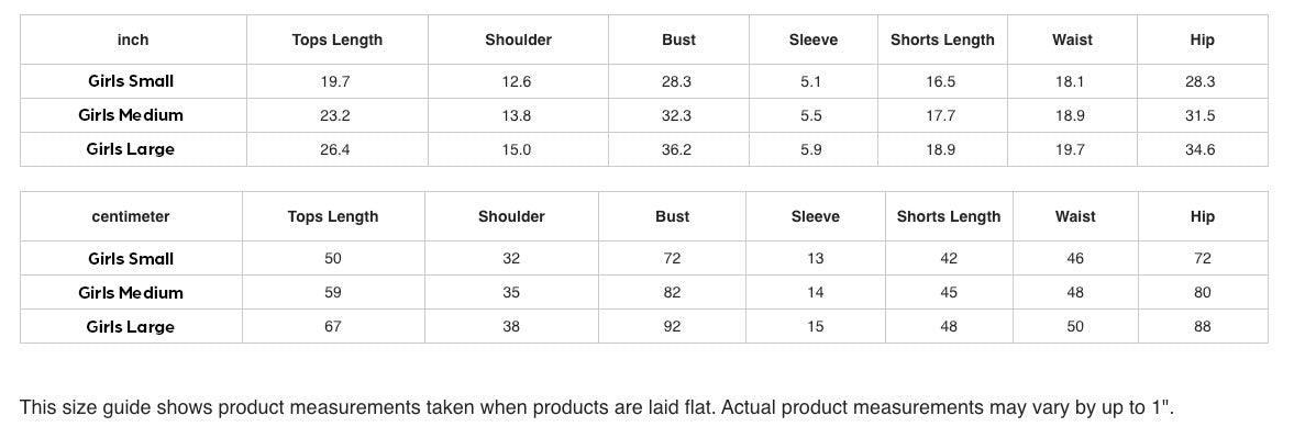 Girls Pajama Sizing