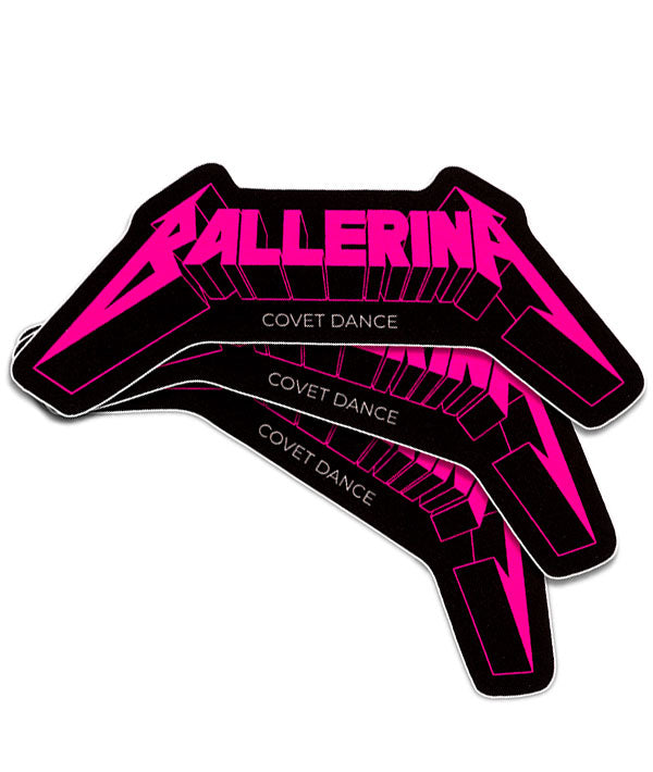 Black and pink 'Ballerina' stickers in a heavy metal style reminiscent of the Metallica logo