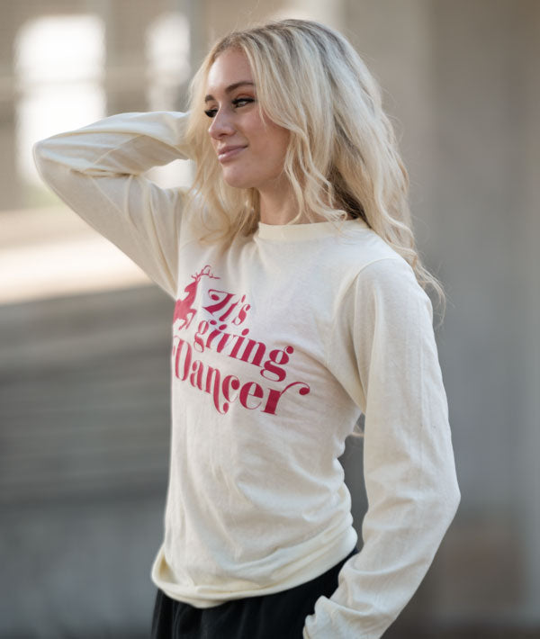 Side view of long sleeve holiday tee for dancers