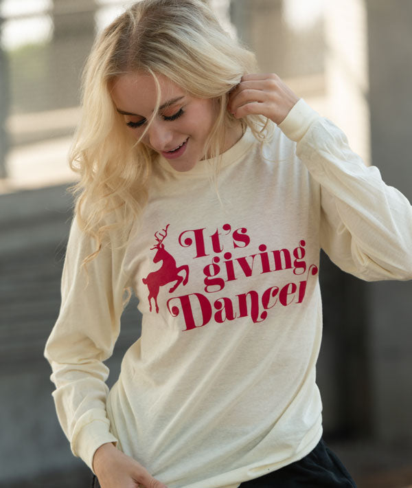 It's Giving Dancer long sleeve holiday tee