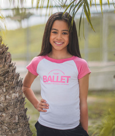 Young ballerina wearing cute BALLET raglan