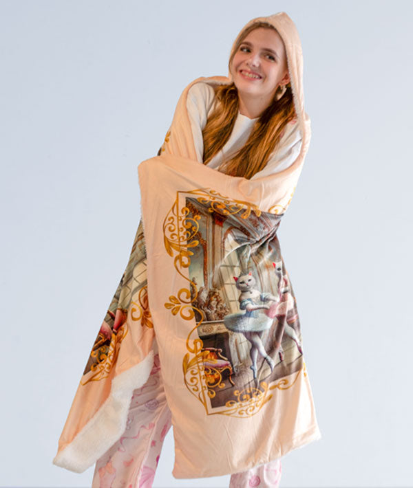 Rococo Kitty Ballerina Hooded Blanket Front View