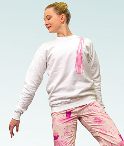 Ballerina wearing the Covet "Over the Shoulder" Crewneck Sweatshirt