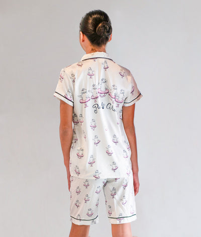 Back of Girls Paw De Chat Stain Jammies WIth Kitty Cat Ballerina Illustrations