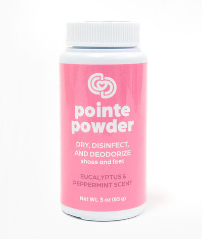 Pointe Powder dries, disinfects, and deodorizes shoes and feet after dance class