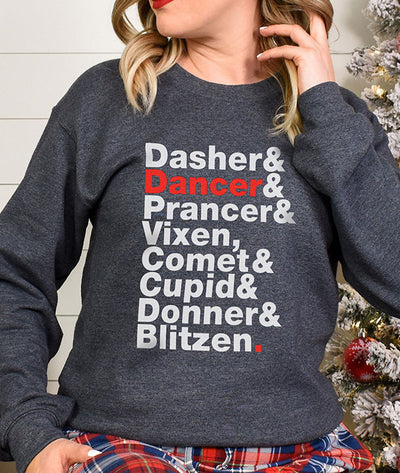 Comfy Reindeer Names Sweatshirt for dancers