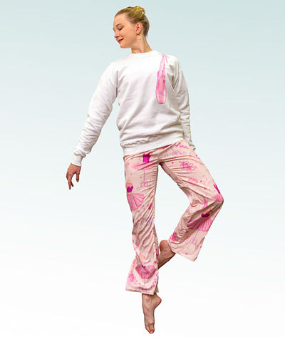 Cute Ballet Outfit with Tutus and Ribbons Pajama Pants and Over the Shoulder Crewneck Sweatshirt