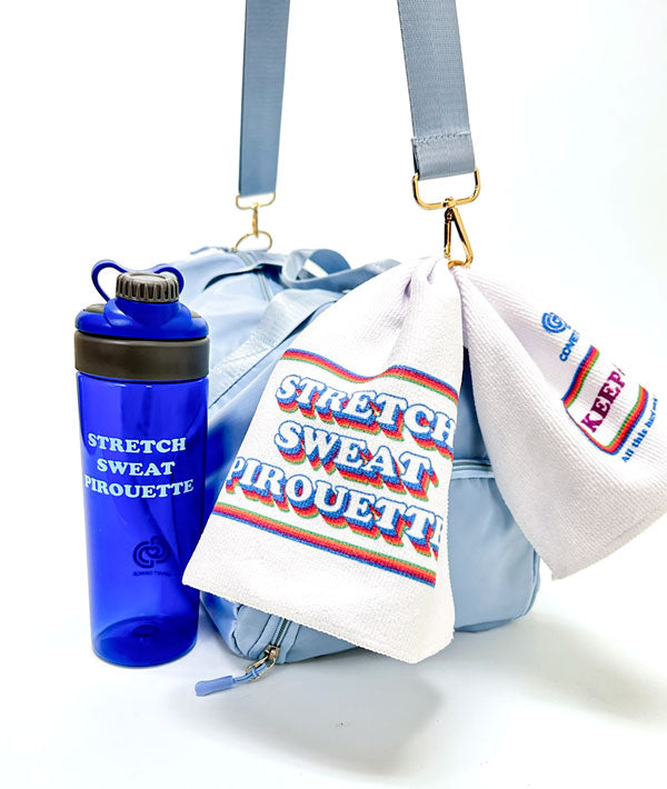 Stretch Sweat Pirouette towel and water bottle