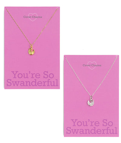 Two "You're So Swanderful" ballerina necklaces in gold and silver