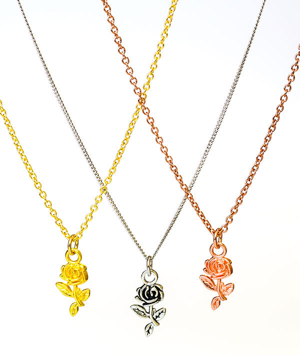 Three Finishes of Covet Charms Recital Rose Necklace