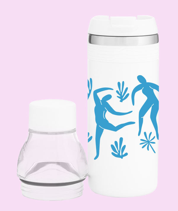 The Art of Dance Thermal Tumbler and Water Bottle - blue on white