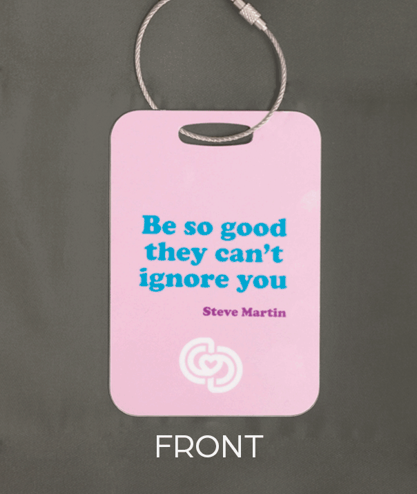 aluminum luggage tag with dance quote by steve martin