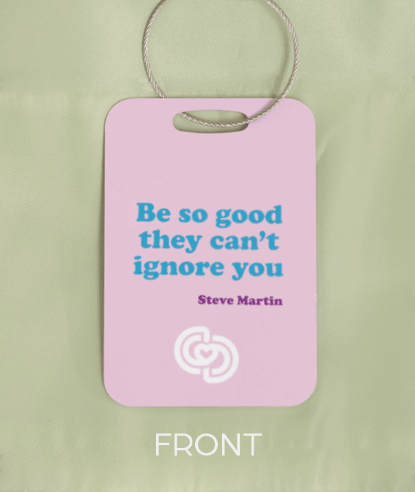 aluminum dance luggage tag with famous quote by steve martin