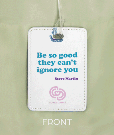 glitterback dance polyleather tag with famous quote from steve martin