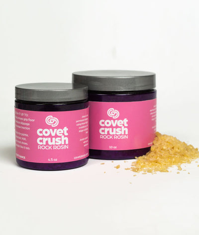 Covet Crush Rock Rosin in two sizes for dancers, dance studios, and ballerinas
