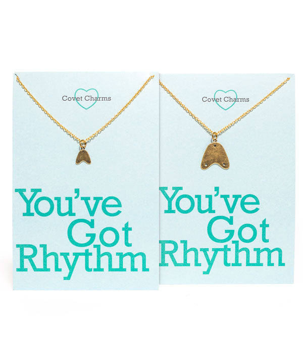 Small and Large Brass Tap Charm Necklaces with You've Got Rhythm cards