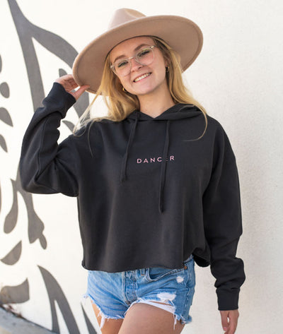 Black Crop Hoodie with Dancer Embroidered on front