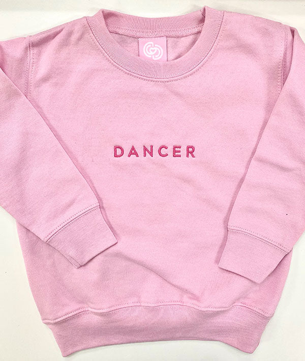 Pink embroidered crewneck for youth dancers and ballerinas