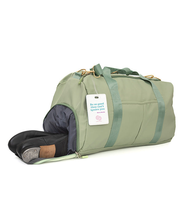 Mint light green dance bag with polyleather luggage tag and shoe pocket