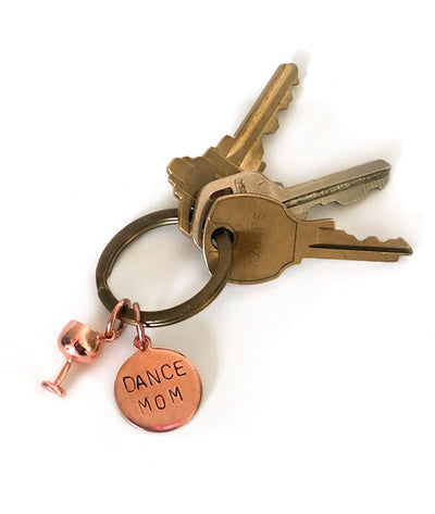 Dance Mom with Wine Glass Key Chain in Rose Gold