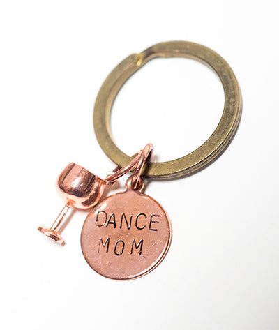 Rose Gold Dance Mom with Wine Glass Keychain