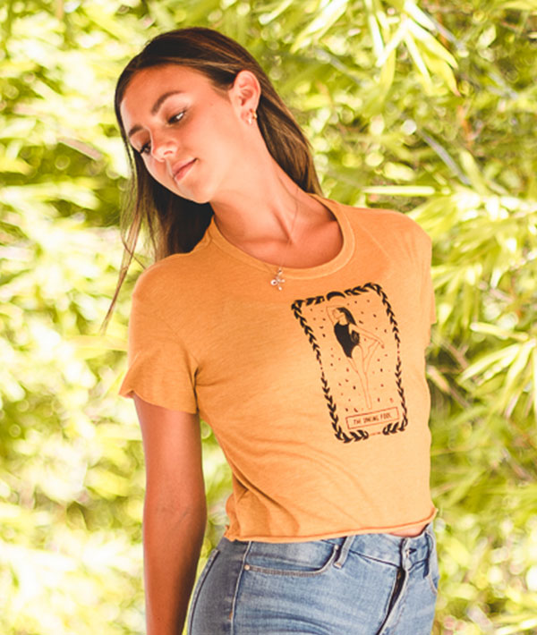 Antique Gold tee with The Dance Fool tarot card design