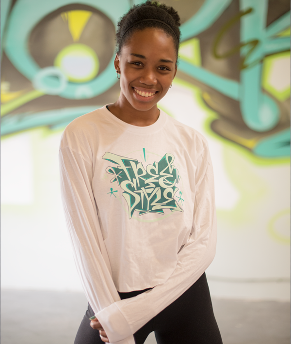 Long sleeve crop t-shirt with FREESTYLE graffiti