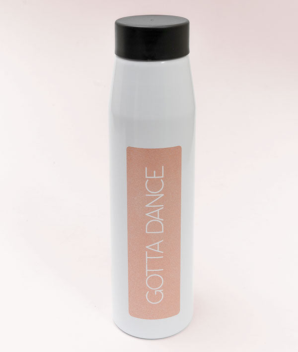 Gotta Dance water bottle with rose gold sparkly imprint