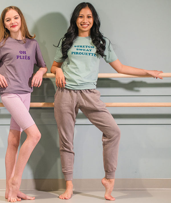 dance outfits with t-shirts, joggers, and bike shorts