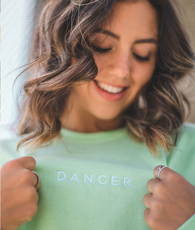 DANCER embroidered sweatshirt in mint green color