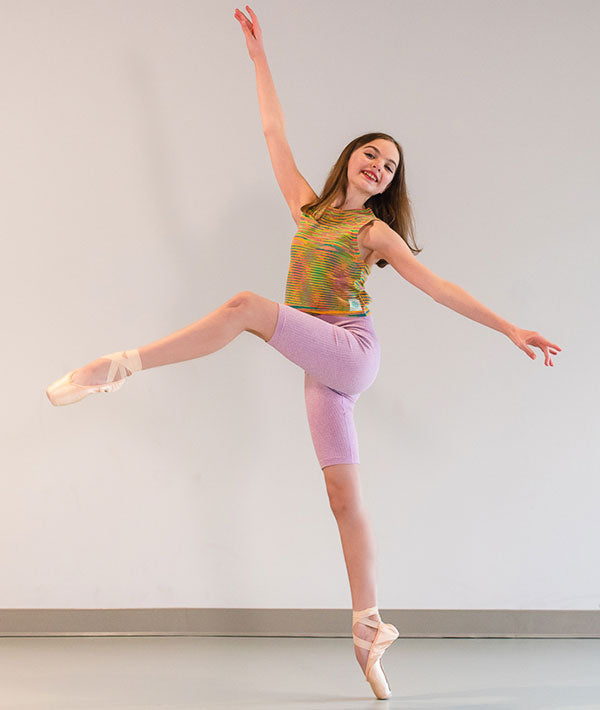 young ballerina wearing Covet Dance outfit