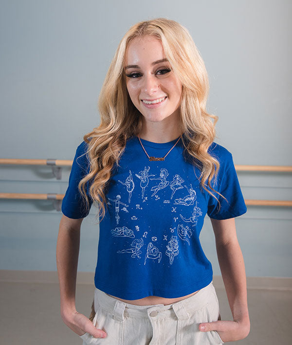 Dancers of the Zodiac Cropped T-Shirt in Royal Blue